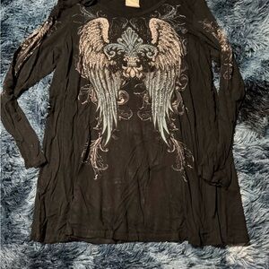 Black Long Sleeve Top with Wing Design